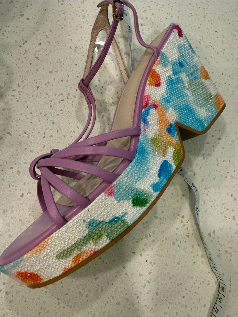 CECELIA NEW YORK Lilac T-Strap Platforms with Floral Multicolor Block Heel